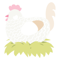 A white and cream chicken with a lace pattern