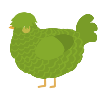 A chartreuse chicken with a lace pattern