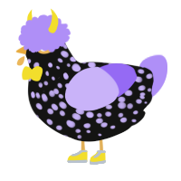 A black and lilac chicken with a speckle pattern