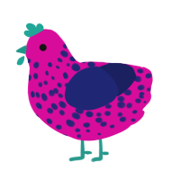 A fuchsia and navy chicken with a speckle pattern