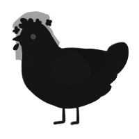 A black chicken with a head pattern