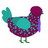 A wine and turquoise chicken with a speckle pattern