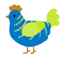 A sapphire and lime chicken with a half-bar pattern