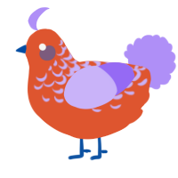 A vermilion and lilac chicken with a half-lace pattern