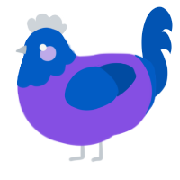 A blurple and ultramarine chicken with a head pattern