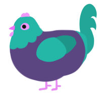 A overcast and turquoise chicken with a head pattern