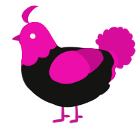 A black and fuchsia chicken with a head pattern
