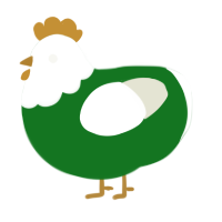 A leaf and white chicken with a head pattern