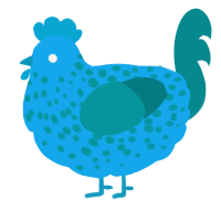 A sky and teal chicken with a speckle pattern