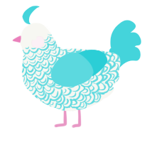 A white and aqua chicken with a double-lace pattern