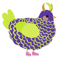 A indigo and lime chicken with a lace pattern