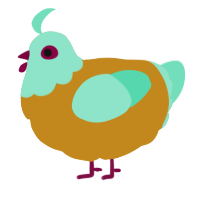 A ochre and mint chicken with a head pattern