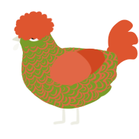 A chartreuse and vermilion chicken with a double-lace pattern