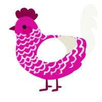A fuchsia and white chicken with a lace pattern