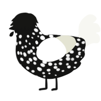 A black and white chicken with a speckle pattern