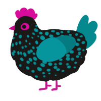 A sable and teal chicken with a speckle pattern