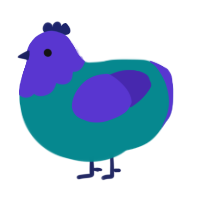 blueberry, a teal and indigo chicken with a head pattern