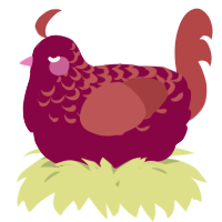 A maroon and red chicken with a half-lace pattern