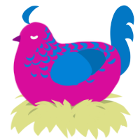 A fuchsia and sapphire chicken with a half-lace pattern