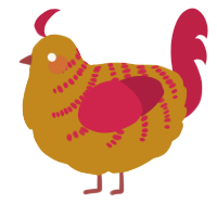 A ochre and crimson chicken with a half-bar pattern