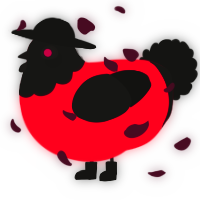 A crimson and black chicken with a head pattern