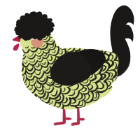 A lemon and sable chicken with a double-lace pattern