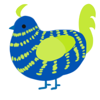 A ultramarine and lime chicken with a bar pattern