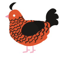 A vermilion and sable chicken with a lace pattern