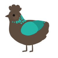 A bark and turquoise chicken with a neck-speckle pattern