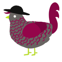 A grey and maroon chicken with a lace pattern