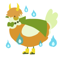 A orange and apple chicken with a head pattern