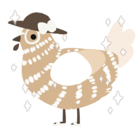 A beige and cream chicken with a bar pattern