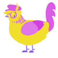 A yellow and orchid chicken with a neck-speckle pattern