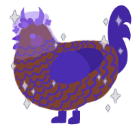 Chrysalis, a russet and indigo chicken with a lace pattern