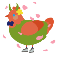 A chartreuse and vermilion chicken with a head pattern