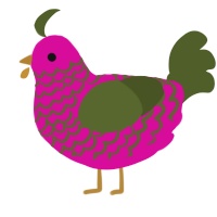 A fuchsia and olive chicken with a lace pattern