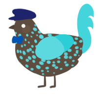 A bark and aqua chicken with a speckle pattern