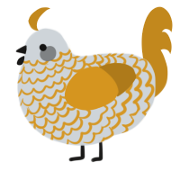 A mist and ochre chicken with a lace pattern