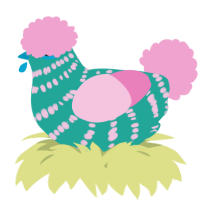 A turquoise and pink chicken with a bar pattern