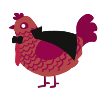 A red and maroon chicken with a lace pattern