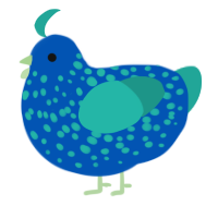 A ultramarine and turquoise chicken with a speckle pattern