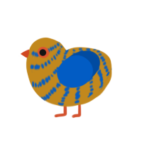 Courtney, a ochre and ultramarine chicken with a bar pattern