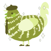 A chartreuse and apple chicken with a bar pattern