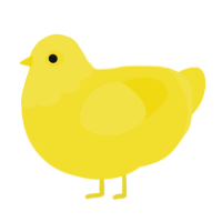 A yellow chicken with a head pattern
