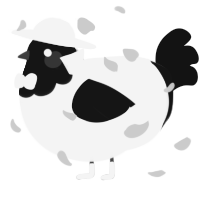 A white and black chicken with a head pattern