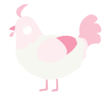 A white and rose chicken with a head pattern