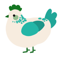 A cream and turquoise chicken with a neck-speckle pattern