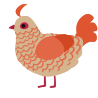 A beige and vermilion chicken with a lace pattern