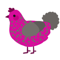 A fuchsia and grey chicken with a speckle pattern