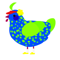 Archipelago, a ultramarine and grass chicken with a speckle pattern